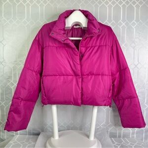 Sincerely Jules Cropped Puffer Jacket Magenta Berry Women’s Size L